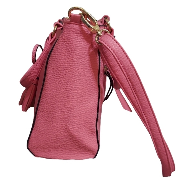 Nicole By Nicole Miller Bubblegum Pink Pebbled Faux Leather Bow Tassel Satchel - Picture 3 of 16